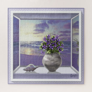 Violetas em um quebra-cabeça de vidro de lua