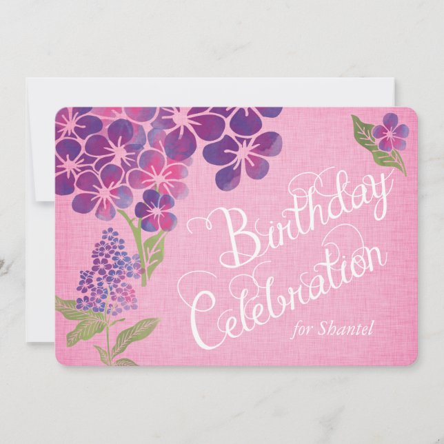 Violetas no Convite de Aniversário Personalizado d (Frente)