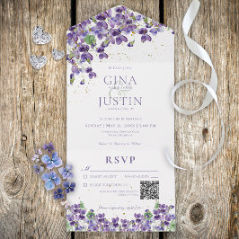 Violetas Roxas Rústicas Douradas Código QR Sparkle