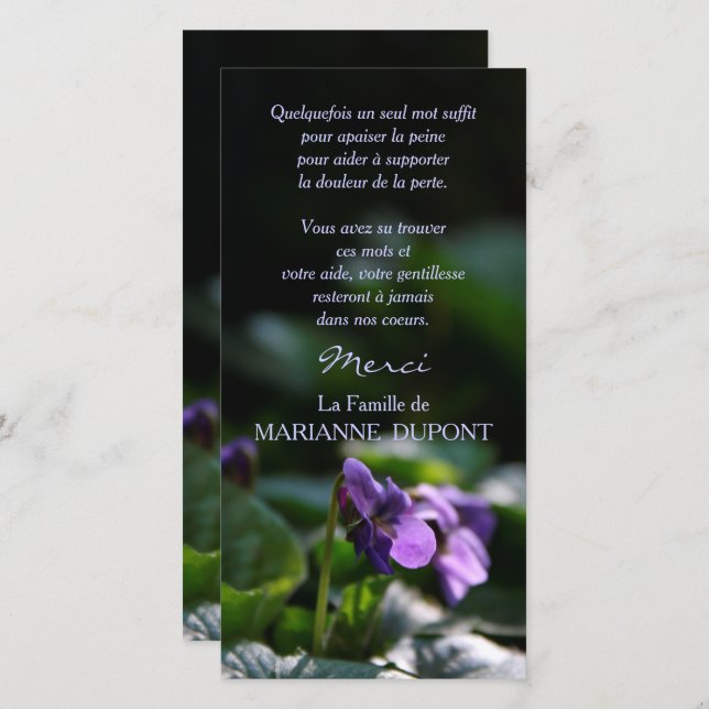Violettes Sauvages Carte de Remerciement Deuil (Frente/Verso)