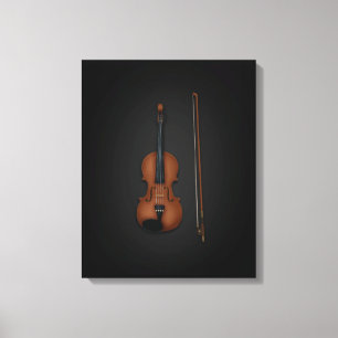 Violino e Arco Lado a Lado Na Canvas Preta 16x