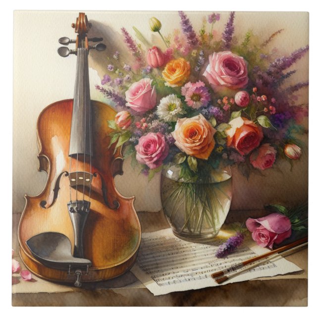 Violino, Música Folha e Vaso de Flores (Frente)