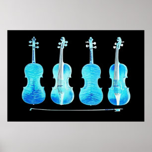 violinos do stradivarius e poster azul do arco de
