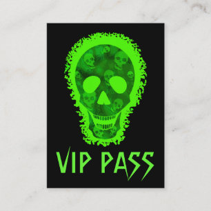 VIP PASS cartão de visita verde do crânio grande