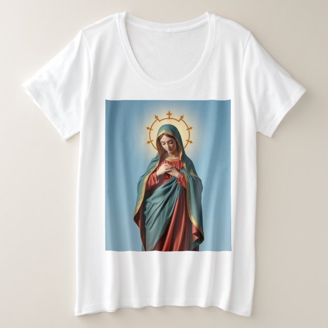 Virgem Abençoada Maria Camiseta de tamanho mais fe (Frente do Design)