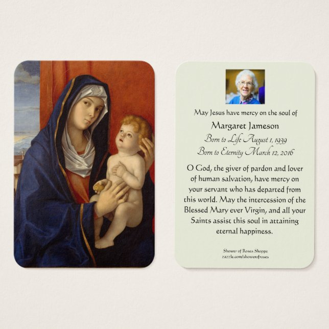 Virgem Abençoada Mary Jesus Oração Funeral (Frente & Verso)