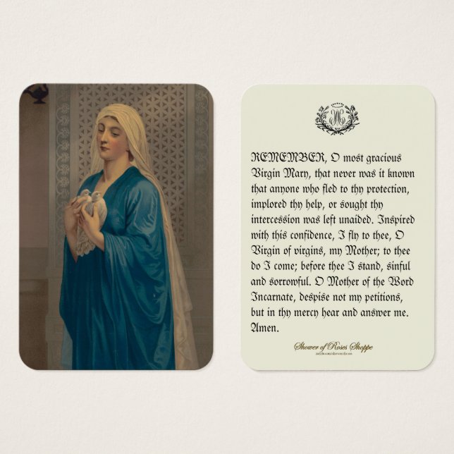 Virgem Abençoada Mary Memare Prayer (Frente & Verso)