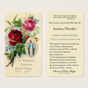 Virgem espanhola Maria Rosa Cartão de Oração Relig