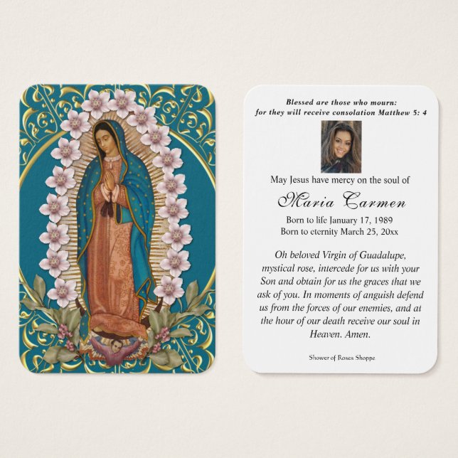 Virgem Espanhola Mary Guadalupe Funeral Católica (Frente & Verso)