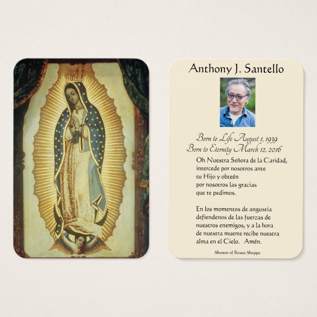 Virgem Espanhola Mary Guadalupe Funeral Católica (Frente & Verso)