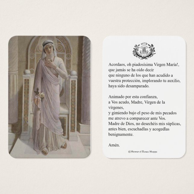 Virgem Espanhola Mary Prayer Memória Santa (Frente & Verso)