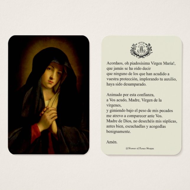 Virgem Espanhola Mary Prayer Memória Santa (Frente & Verso)