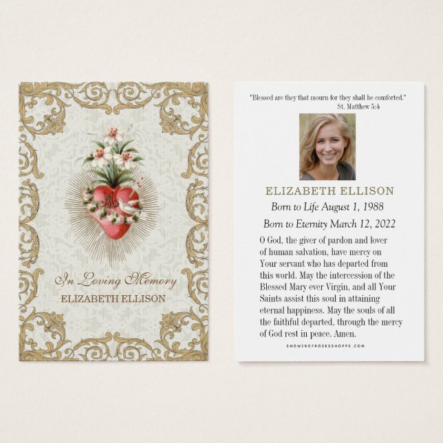 Virgem Funeral Católica Mary Cartão Funeral de Ora (Frente & Verso)