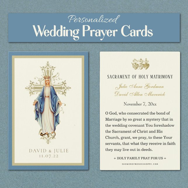 Virgem Maria Cartão de Oração Católico de Casament (Our Lady of Grace Catholic Personalized Wedding Prayer Cards)