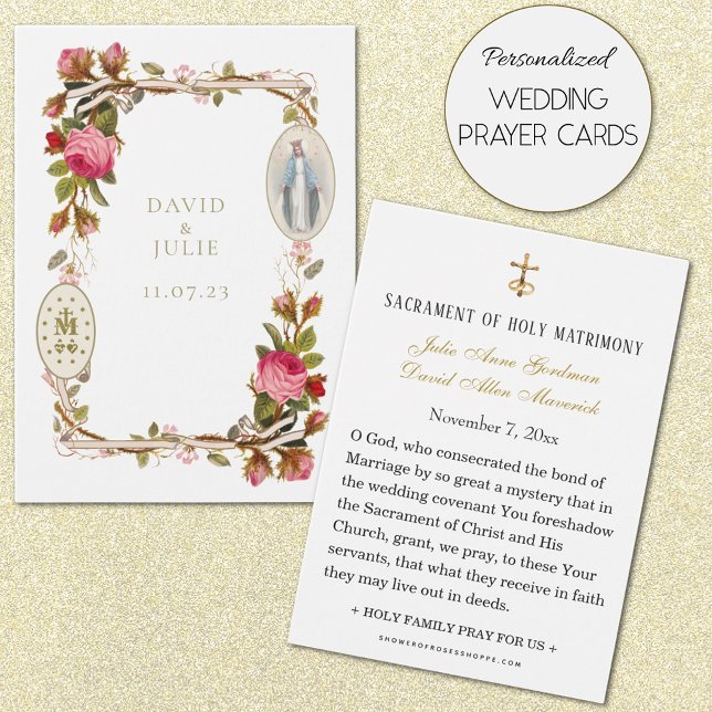 Virgem Maria Cartão de Oração Católico de Casament (Personalized Traditional Catholic Wedding Prayer Cards)