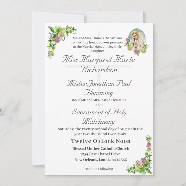 Virgem Maria Convite Católico de Casamento (Frente)