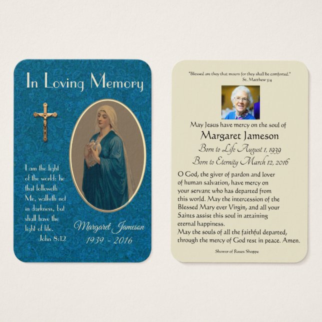 Virgem Maria Memorial Funeral Católico Santa Carte (Frente & Verso)