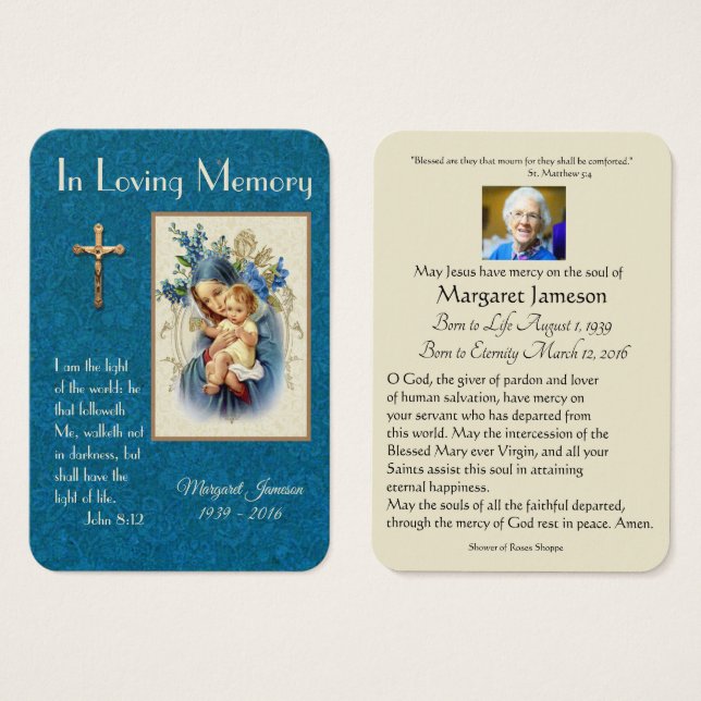 Virgem Maria Memorial Funeral Católico Santa Carte (Frente & Verso)