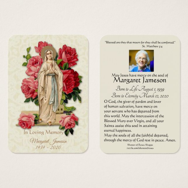Virgem Maria Memorial Funeral Católico Santa Carte (Frente & Verso)