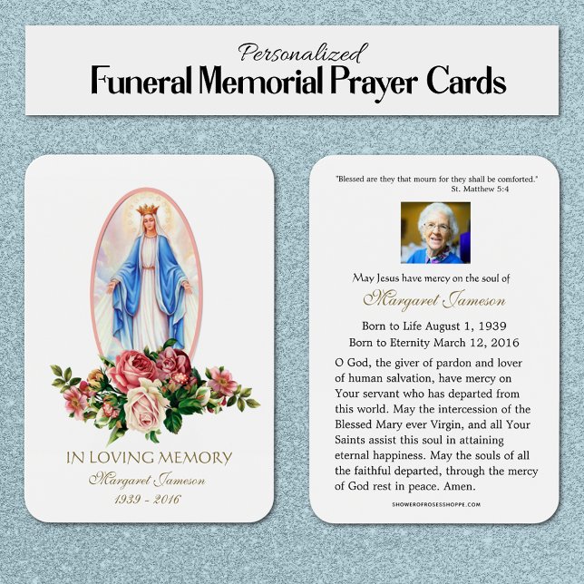 Virgem Maria Memorial Funeral Católico Santa Carte (Keep your loved one close in prayer with Our Lady’s gentle intercession.)
