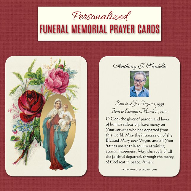 Virgem Maria Memorial Funeral Oração Santa (Catholic Funeral Memorial Prayer Cards with Jesus and Queen of the Holy Rosary
)