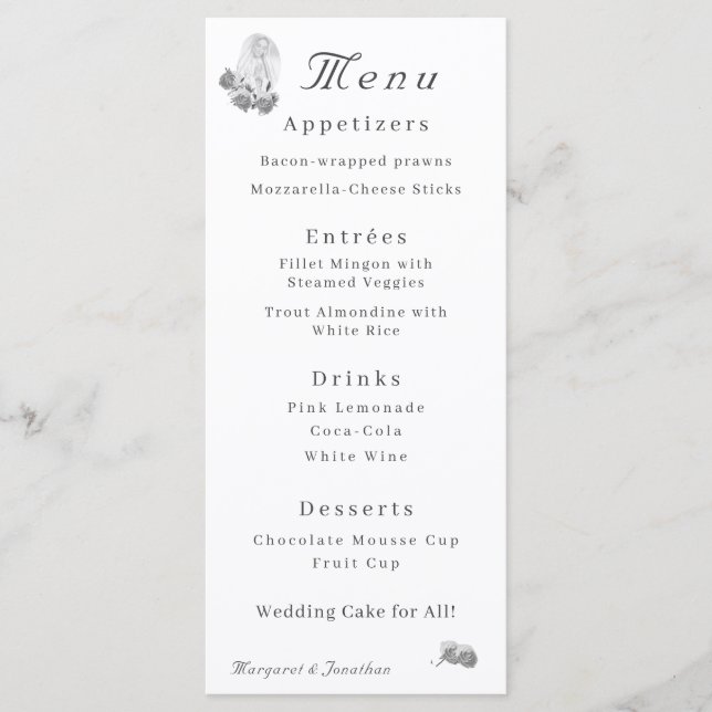 Virgem Mary Silver Católico Casamento Menu (Frente)