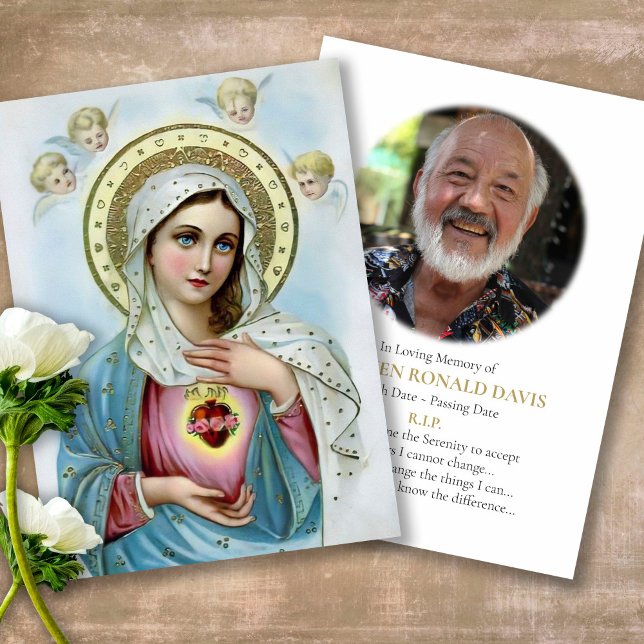 Virgem Memorial Funeral Mary Prayer Cartões de con (catholic, religious, celebration of life, in loving memory of, prayer cards for bereavement)