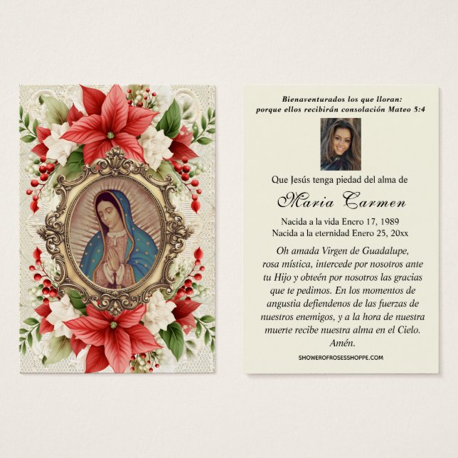 Virgem Natal Guadalupe Oração Funeral Espanhola (Frente & Verso)