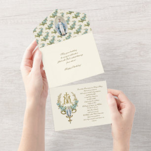 Virgem Religiosa Mary Blue Floral Aniversário 