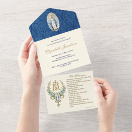 Virgem Religiosa Mary Blue Floral Birthday Vintage