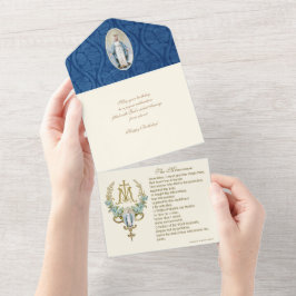 Virgem Religiosa Mary Blue Floral Birthday Vintage
