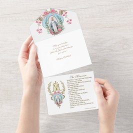 Virgem Religiosa Mary Blue Floral Birthday Vintage