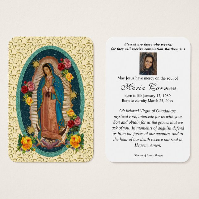 Virgem Religiosa Mary Guadalupe Funeral do México (Frente & Verso)