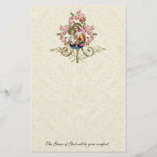 Virgem Religiosa Mary Vintage Rosas católicos (Frente)