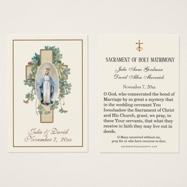 Virgin Mary Blue Floral Wedding Favor Card (Frente & Verso)