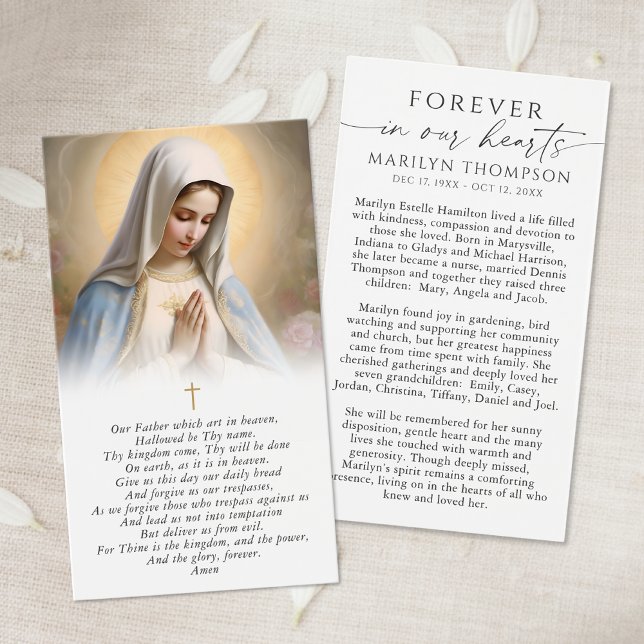 Virgin Mary The Lord's Prayer Funeral Prayer Card (Criador carregado)