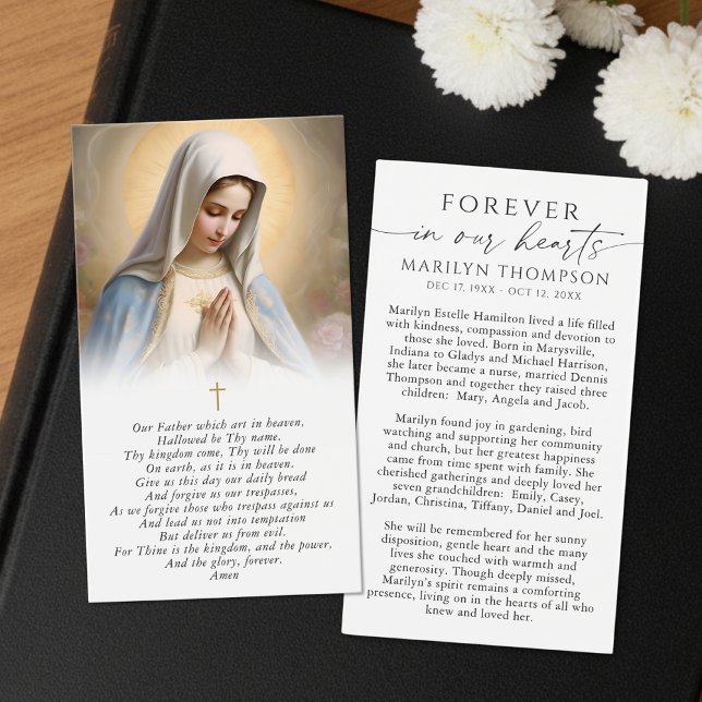 Virgin Mary The Lord's Prayer Funeral Prayer Card (Criador carregado)