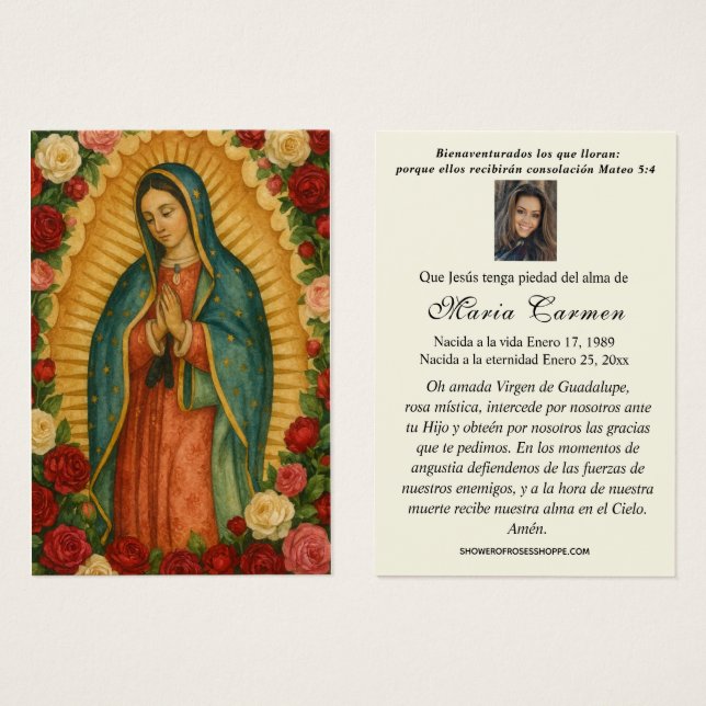 Virgin Mexico Guadalupe Spanish Funeral Prayer (Frente & Verso)