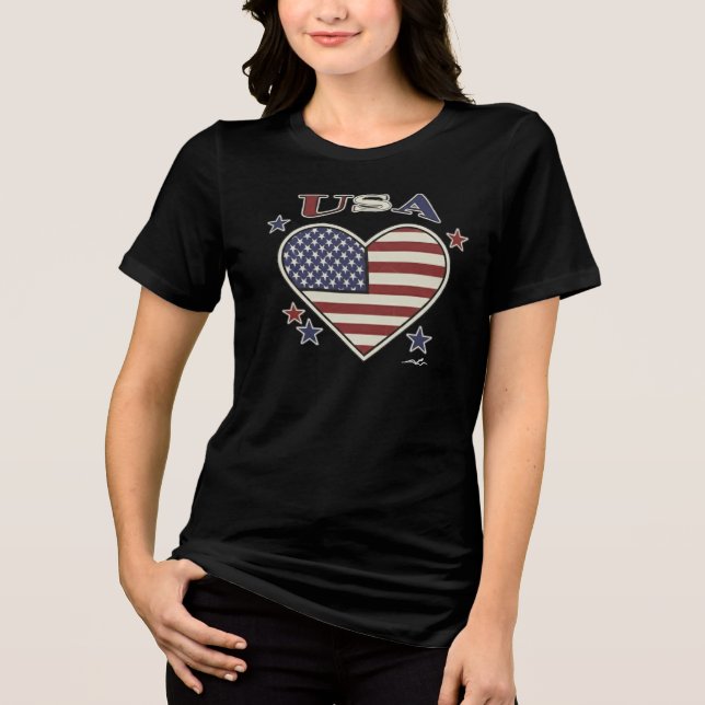 Virginia Wright Heart Flag USA T-Shirt Tri-Blend S (Frente)