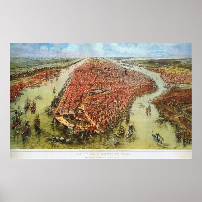 Visão de Pássaro de Manhattan, Impressão Bachmann  (Frente)