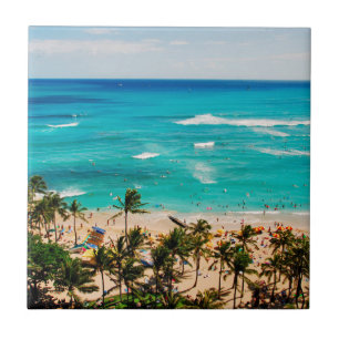 Visão Elevada Da Cena De Praia De Waikiki, Honolu