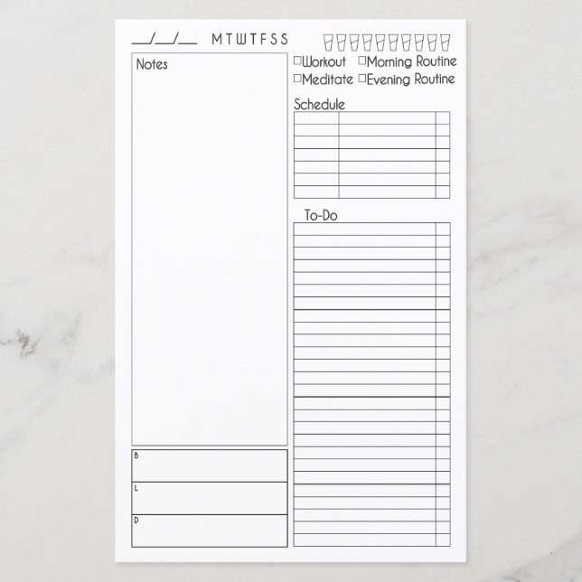 Visão geral do dia com espaço de nota (Frente)