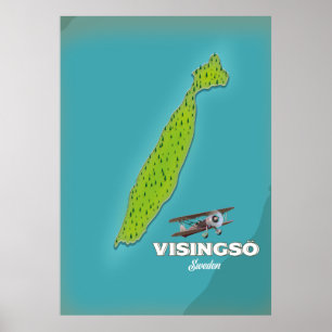 Visingsö Suécia mapa antigo pôster de viagem.