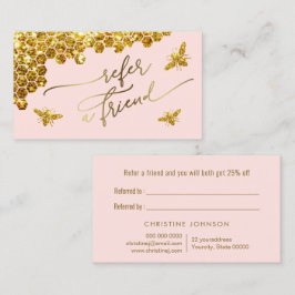 Visita abelha faux glitter no cartão de referência rosa