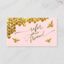 Visita abelha faux glitter no cartão de referência rosa