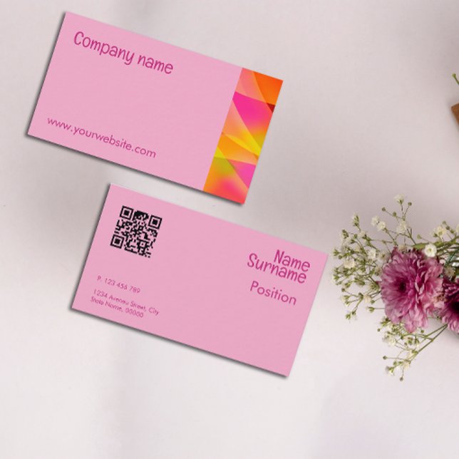 Visita Abstrato laranja amarelo fuchsia QR Cartão de visi (Criador carregado)