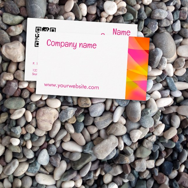 Visita Abstrato laranja amarelo fuchsia QR Cartão de visi (Criador carregado)