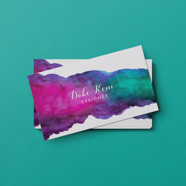 Visita Abstrato Magenta e Aqua Watercolor Cartão de visit (Criador carregado)