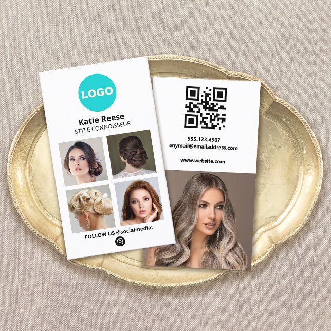 Visita Adicione seu Cartão com fotos de mídia social de l (add logo social media networking 4 photo grid business cards with qr code)