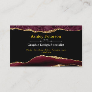 Visita Agate Burgundy & Dourado Faux Glitter Cartão de vi